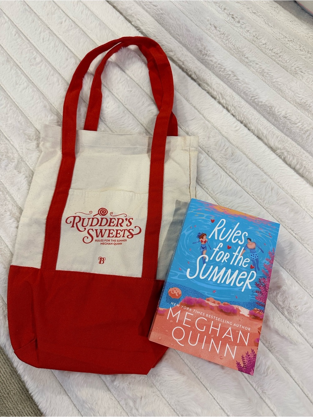 Rudder's Sweets Red & Cream Canvas Tote Rules for the Summer by Meghan Quinn*NEW